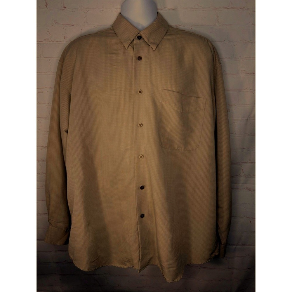 Haggar Collections Men's XL Beige Long Sleeve Button Up Shirt Rayon Blend Casual